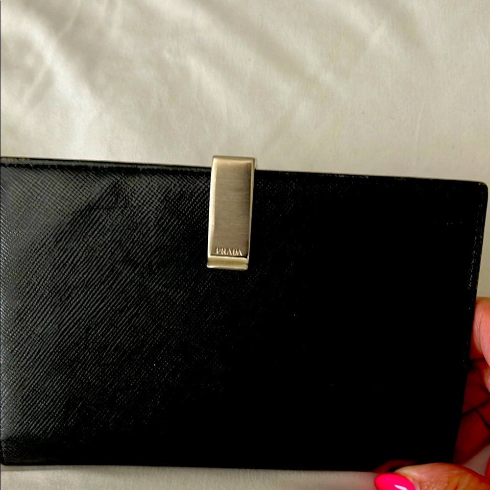 Prada Black Wallet with Silver Clasp
